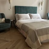 lot pair of signed armchairs with headboard