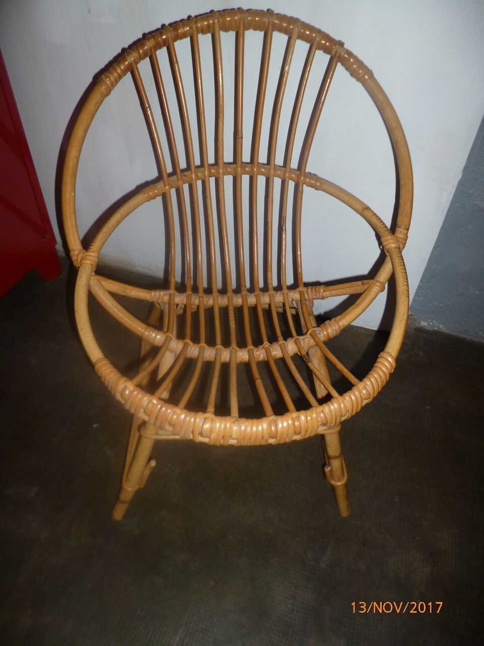 Fauteuil enfant en rotin 1960 coquille