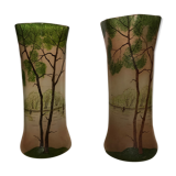 Pair of enamelled glass vases