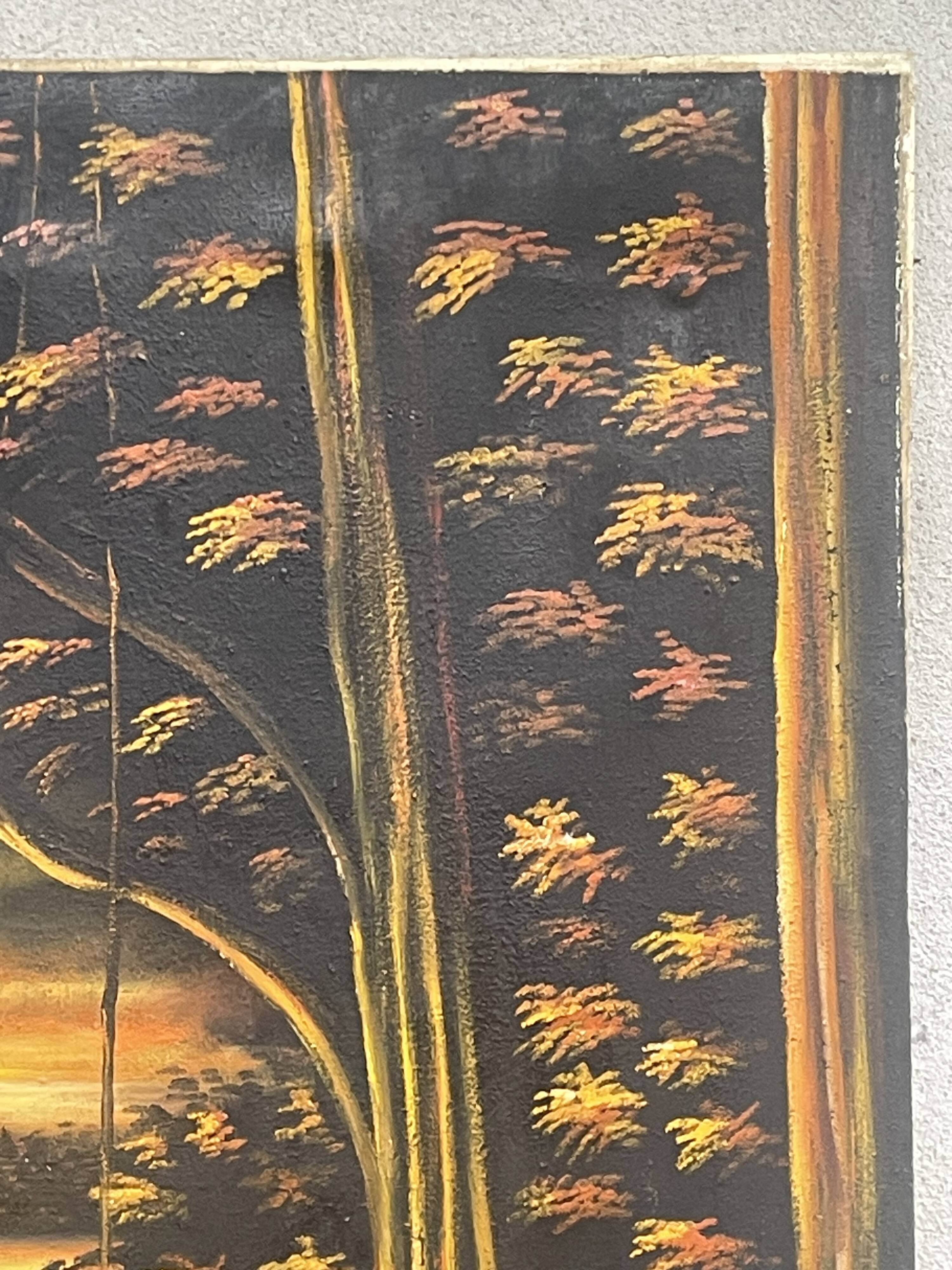 Old african canvas under lively woods in tropical and lush forest signed to identify