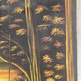 Old african canvas under lively woods in tropical and lush forest signed to identify