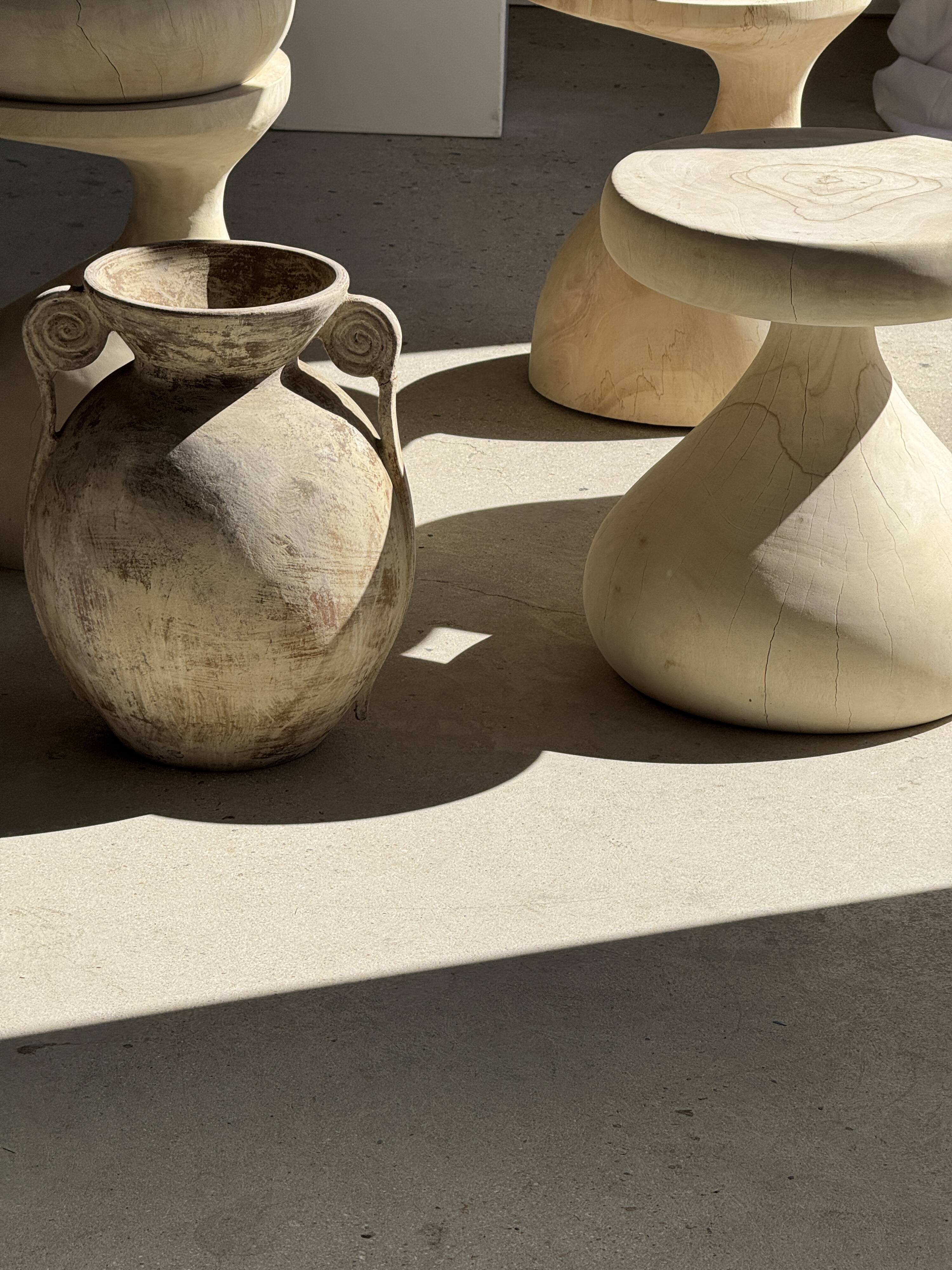 Large cream vase with double spiral handles in antique style, made of terracotta, H42 D3.