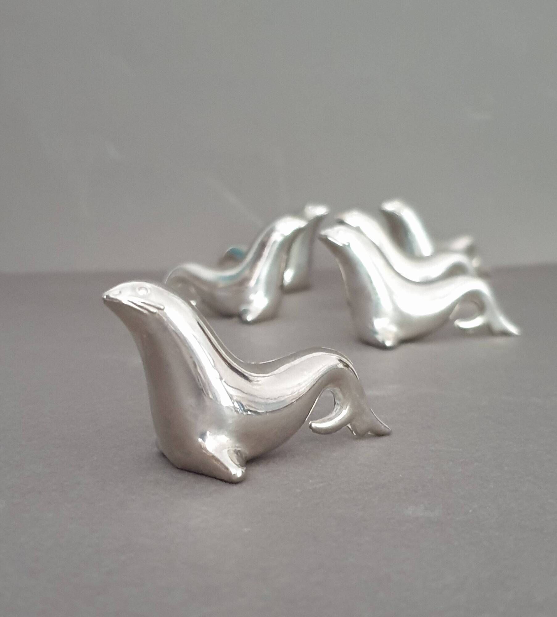6 sea lion/seal knife holders, in silver-plated metal, circa 1950
