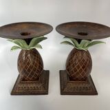 Pair of vintage bronze pineapple candlesticks