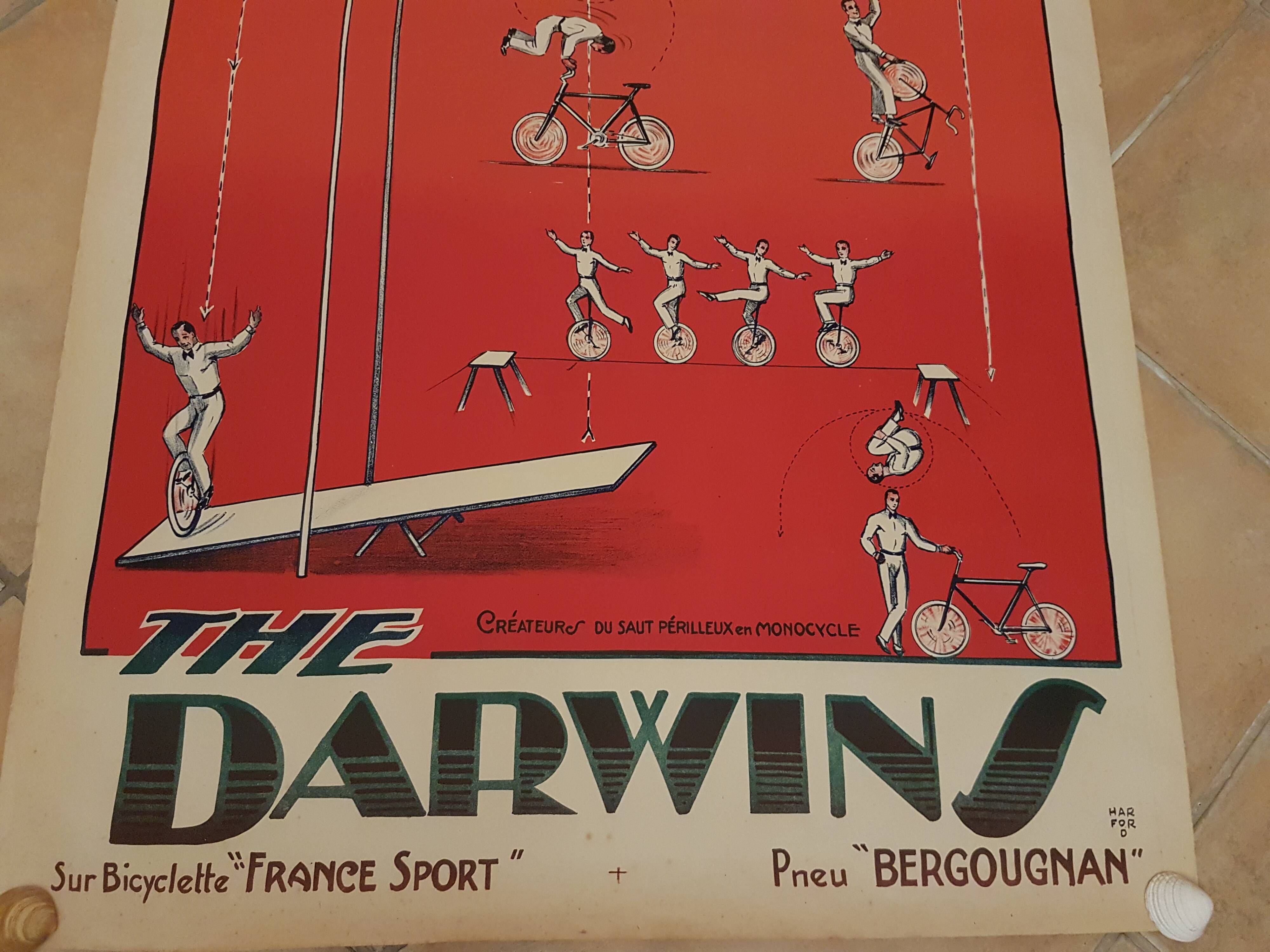 Old advertising poster lithographed Bergougnan Tires