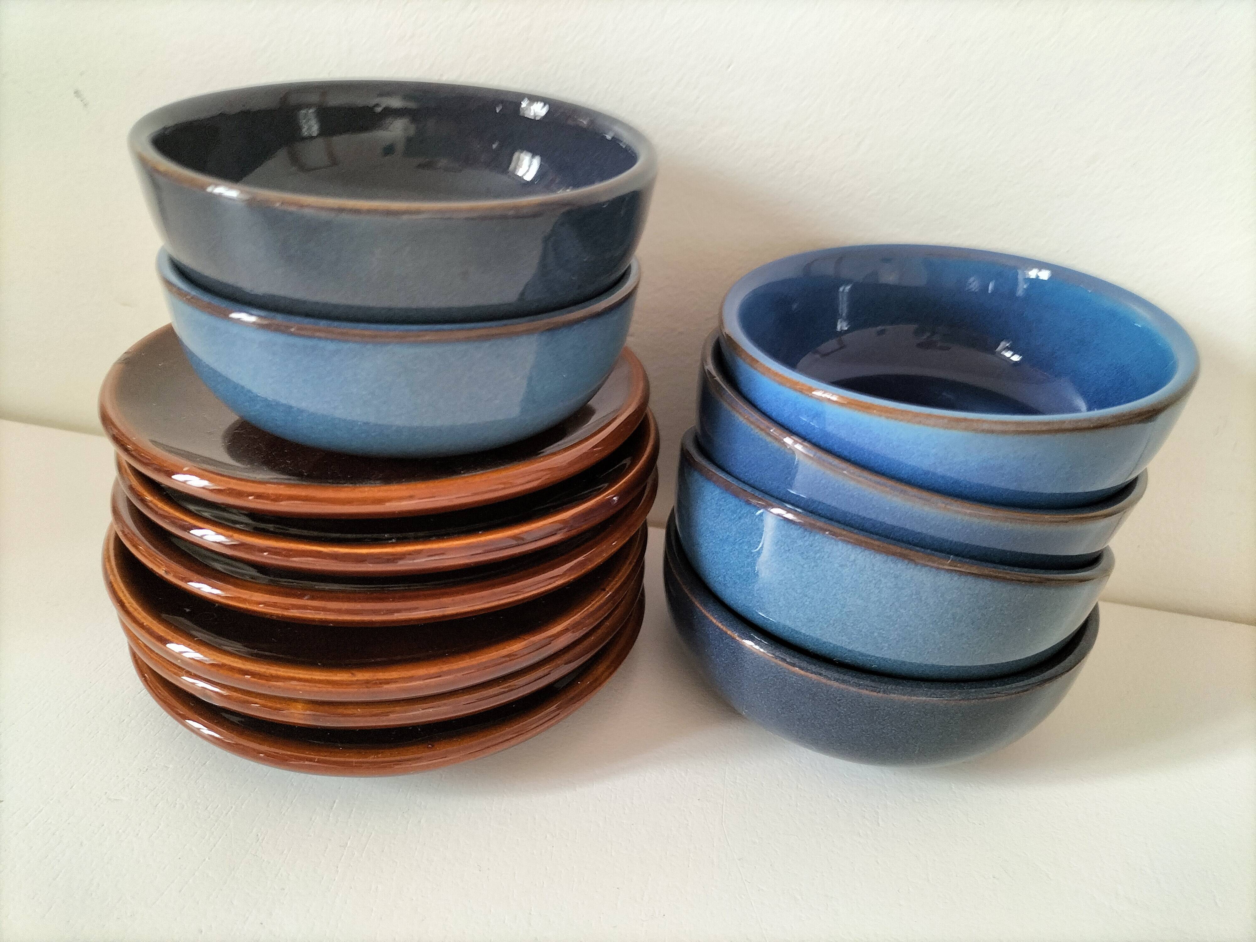 Vintage blue bowl mix & match set – country breakfast spirit