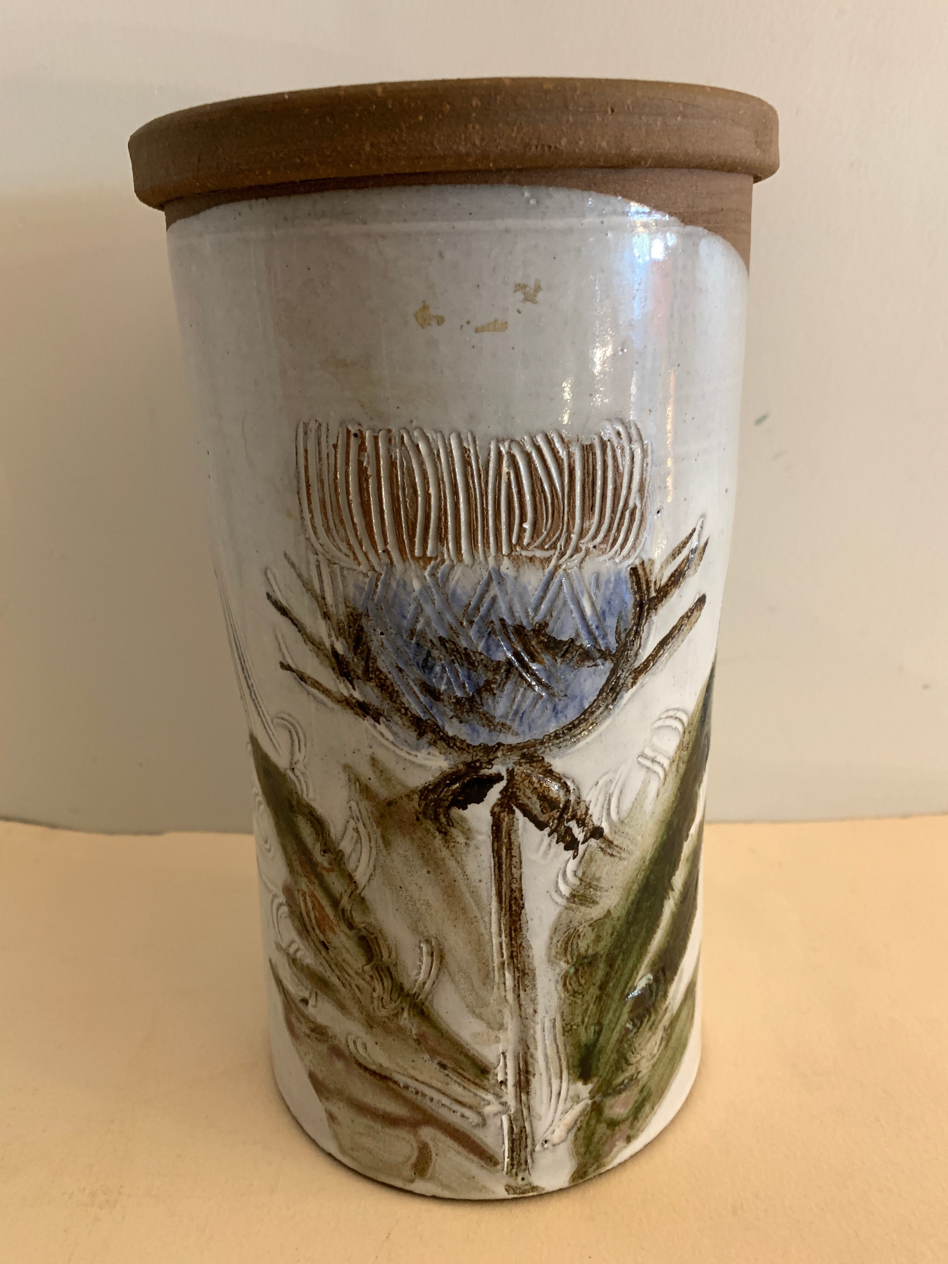 Bottle holder or refresher Albert Thiry, in glazed ceramic Vallauris, thistle decoration, 1960