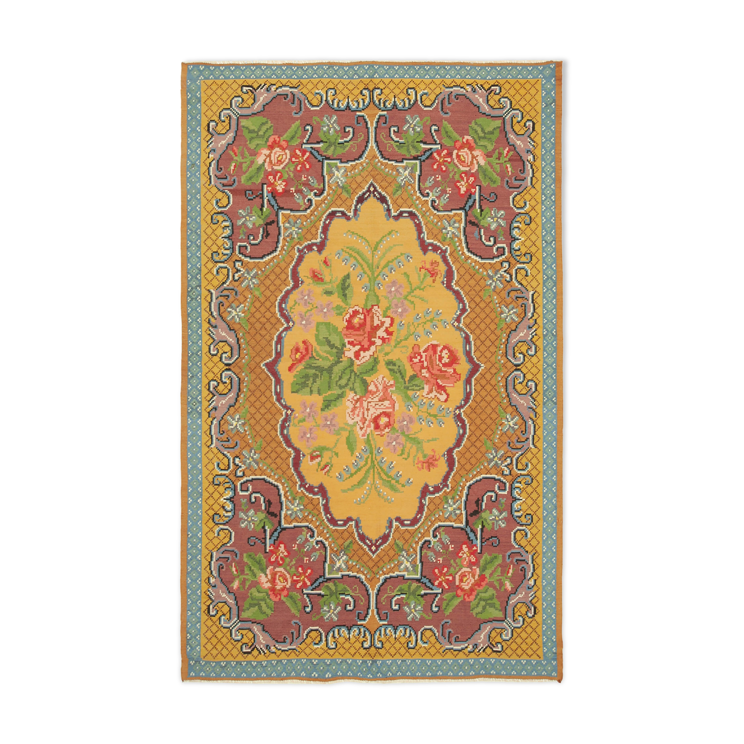 Handmade vintage moldovian yellow kilim 192 cm x 310 cm - 23379