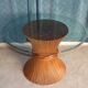 Table à manger ronde mcguire pied central bambou "gerbe de blé" / plateau verre, etats-unis 1970