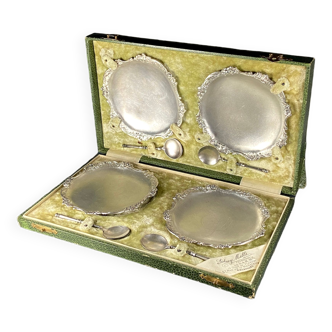 19th Century, Rare Set of 4 Antique Dishes and 4 Spoons, Sidney Mills, Fournisseur De S.A.R.M.me, Br