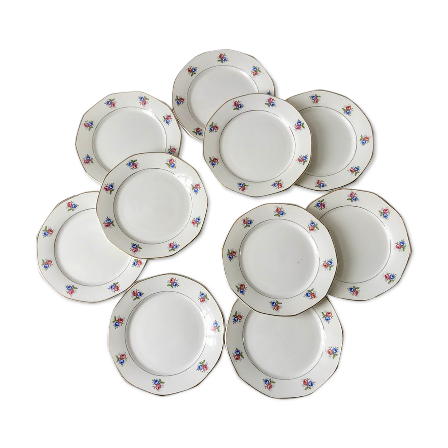 10 flat plates Digoin Sarreguemines model small flowers 50s