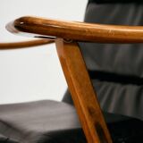 Fauteuil en hêtre avec revêtement en cuir