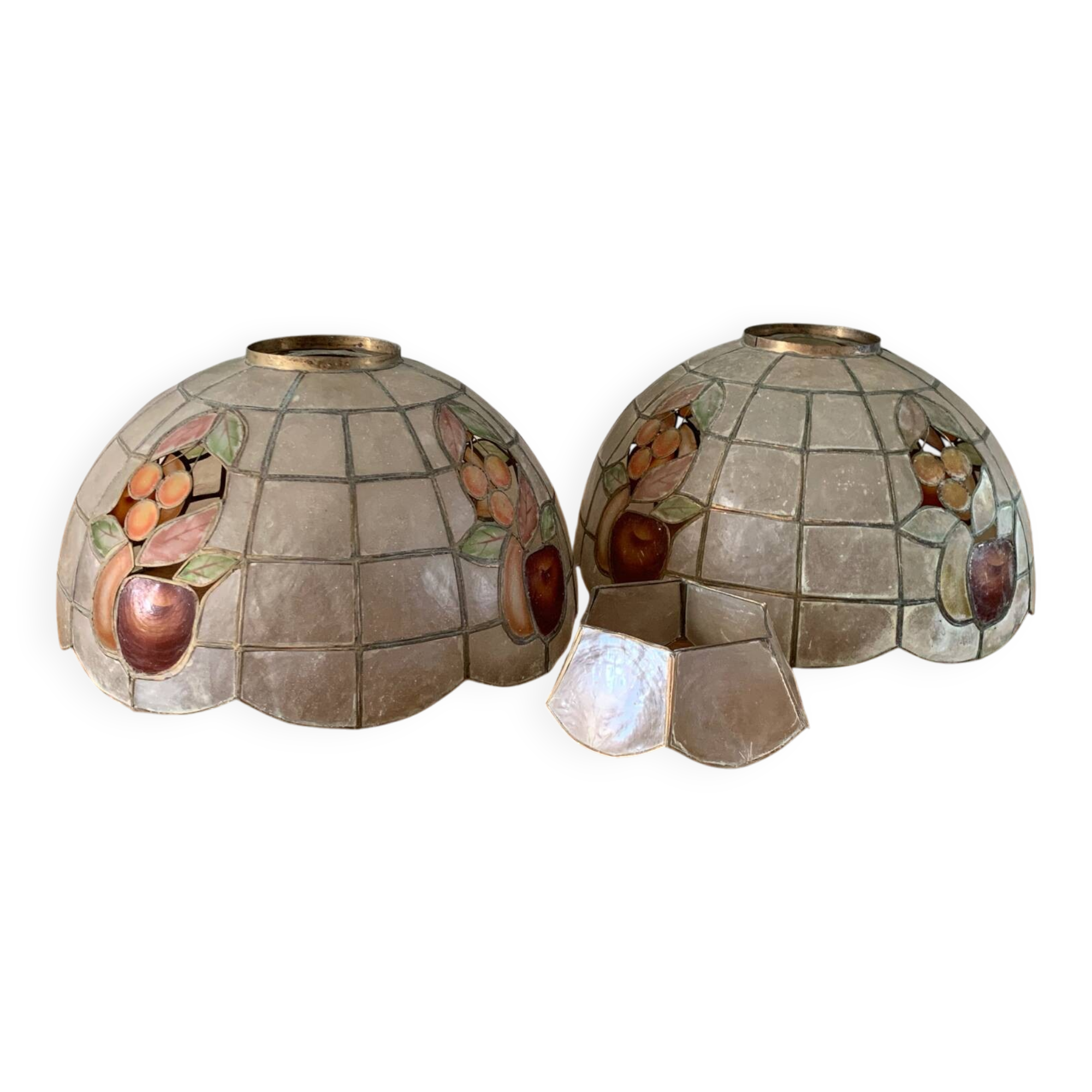 Pair of brass and mother-of-pearl pendant lights