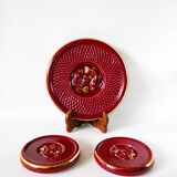 Superb set of coasters and coasters with fish pattern in burgundy art dec ceramic