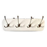Vintage wall coat rack in white Formica - 4 cast aluminum coat hooks