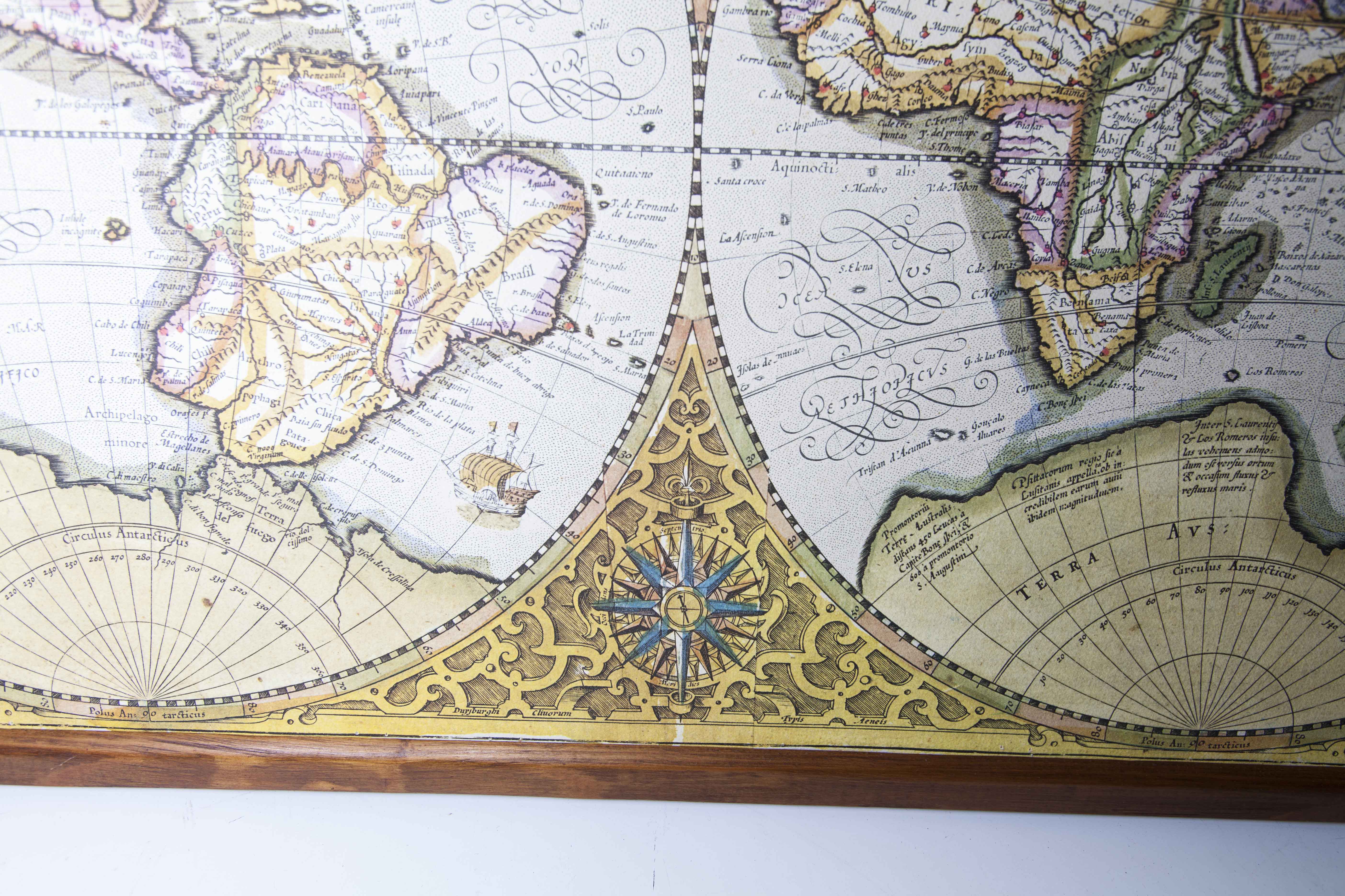 Frame and map "Orbis terrae compendiosa descriptio", Reproduction of an engraving Gérard Mercator