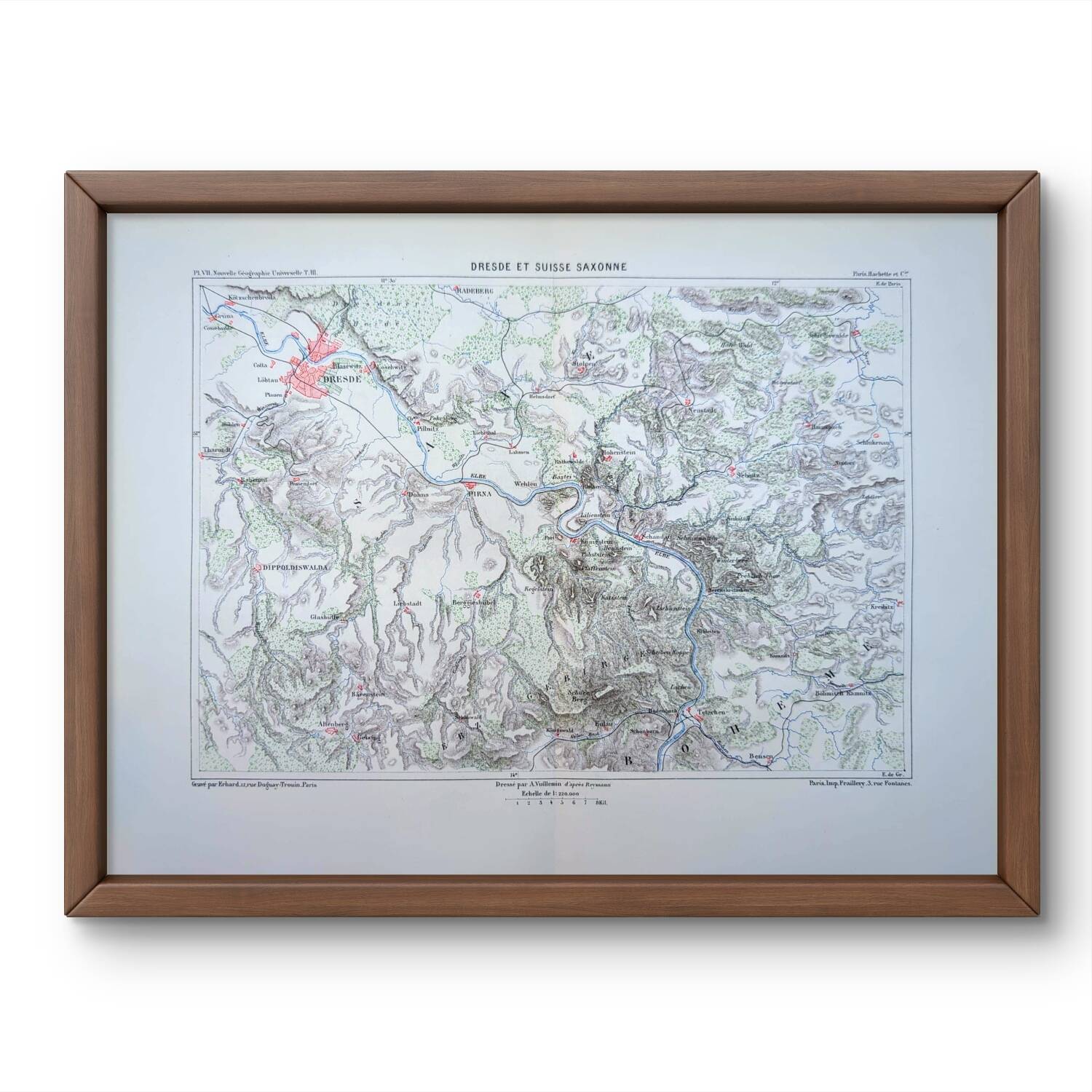 Dresden and Saxon Switzerland, original map printed in 1879.