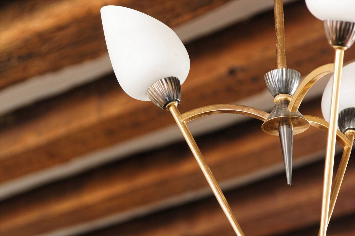 60s chandelier, brass and opaline