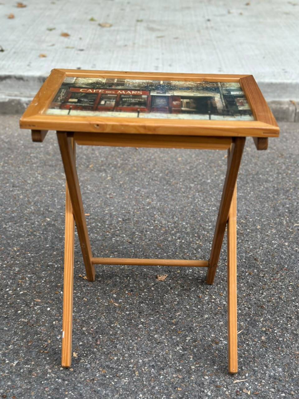 Folding wooden side table — Café des Mars Paris Vintage pattern