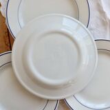 4 vintage flat plates porcelain Pyroblan Sarreguemines - Blue rim