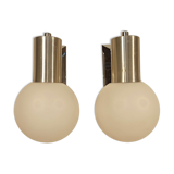 Pair of vintage appliques 1970 globe opaline white chrome
