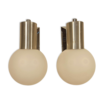 Pair of vintage appliques 1970 globe opaline white chrome