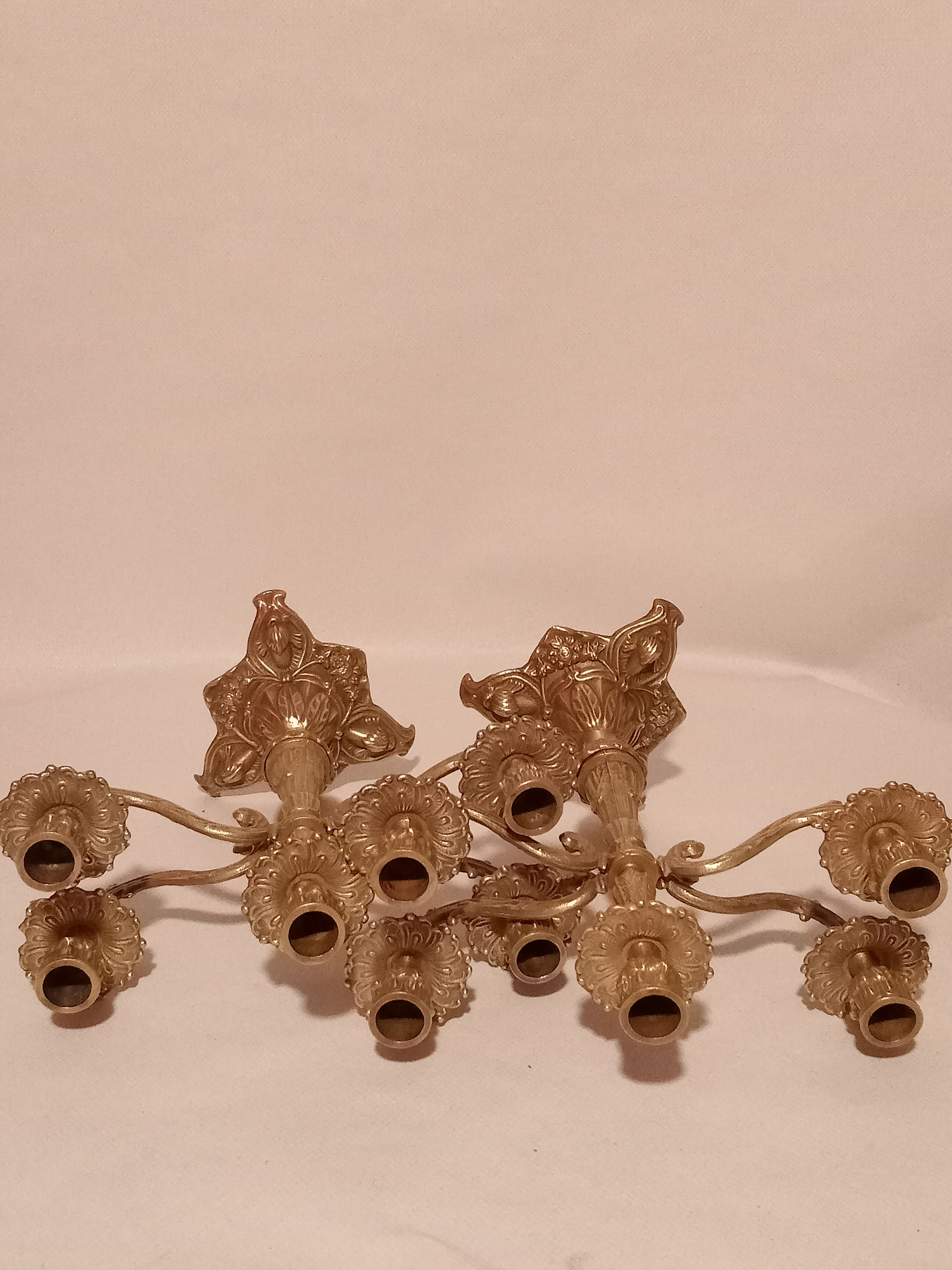 Pair of 5-burner bronze candlesticks