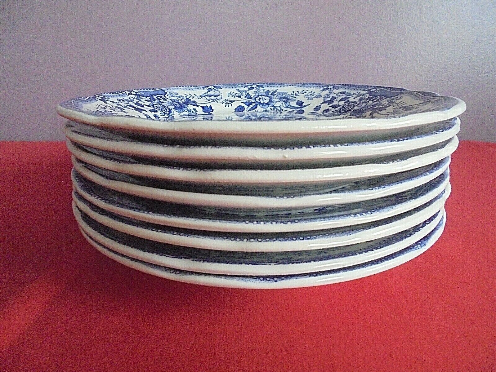 Lot 8 old flat plates Ironstone Tableware Underglaze blue patterns
