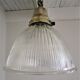 Holophane glass suspension and vintage patinated brass