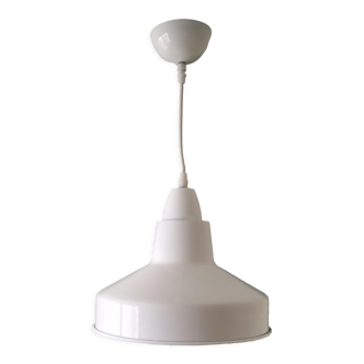Scandinavian Industrial glossy white aluminium hanging lamp 1980s