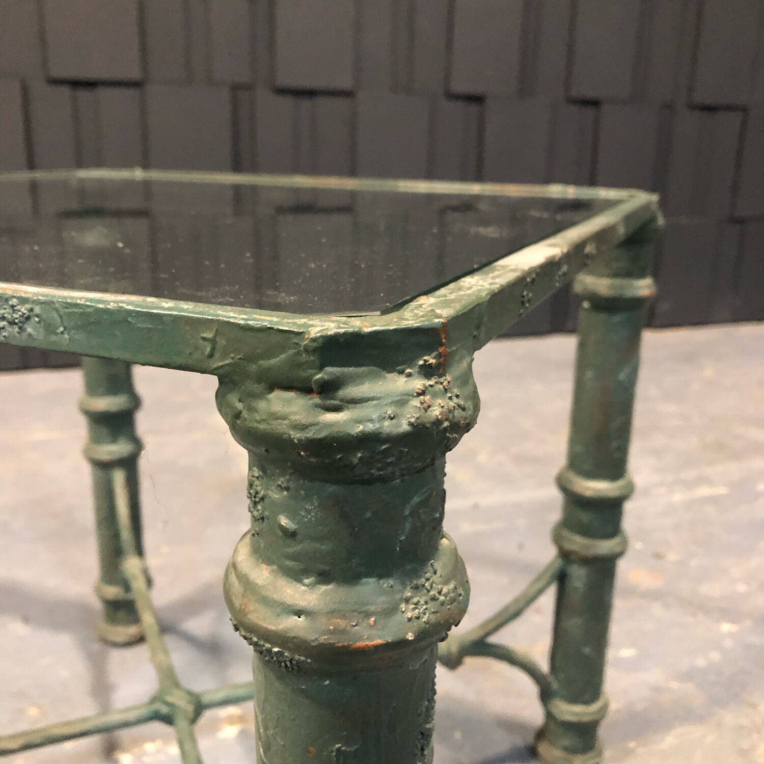 Iron and green antique patina side table