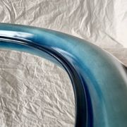 Vintage round wall mirror in blue painted plastic - diameter: 52 cm