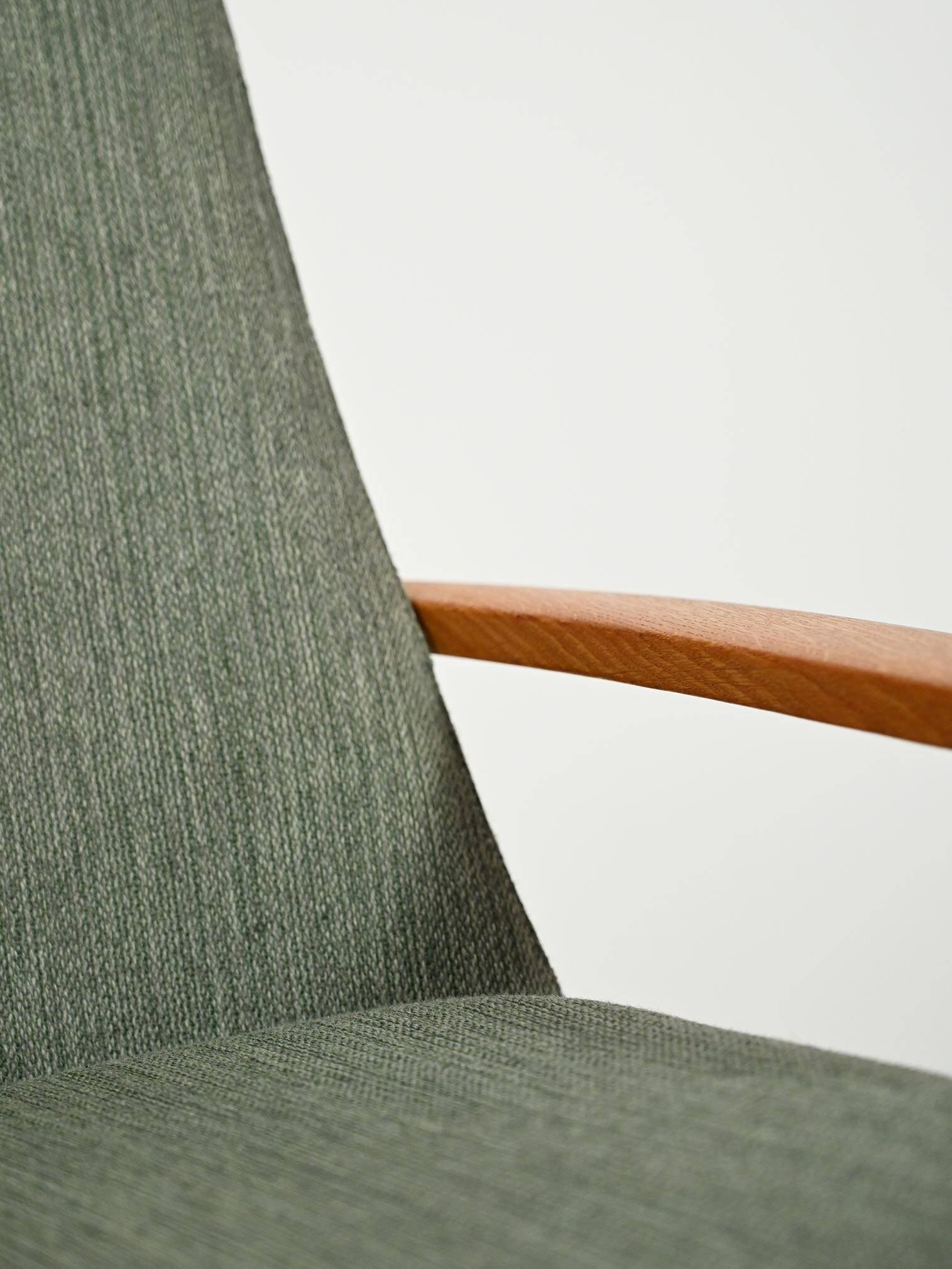 Scandinavian oak and sage-green wool armchair