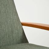 Scandinavian oak and sage-green wool armchair