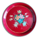 Old Red Plate Signed - Hand-Painted Floral Decoration