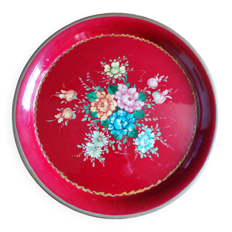 Old Red Plate Signed - Hand-Painted Floral Decoration