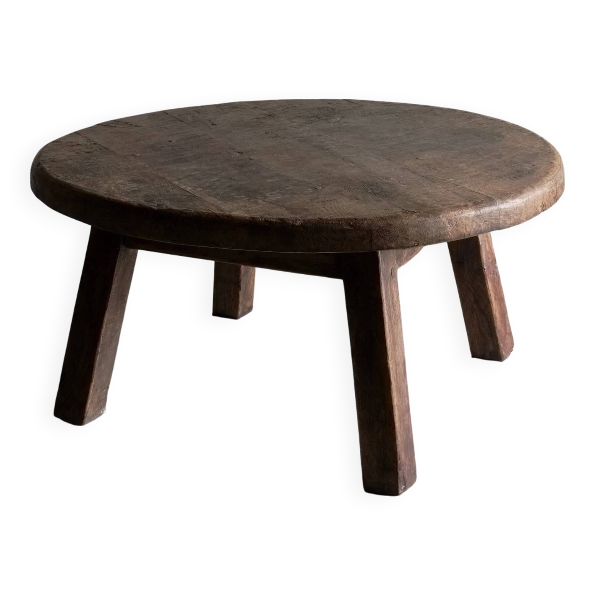 Brutalist oak round coffee table, Belgium, 1950s