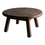 Brutalist oak round coffee table, Belgium, 1950s