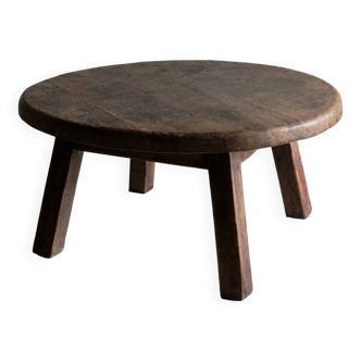 Brutalist oak round coffee table, Belgium, 1950s