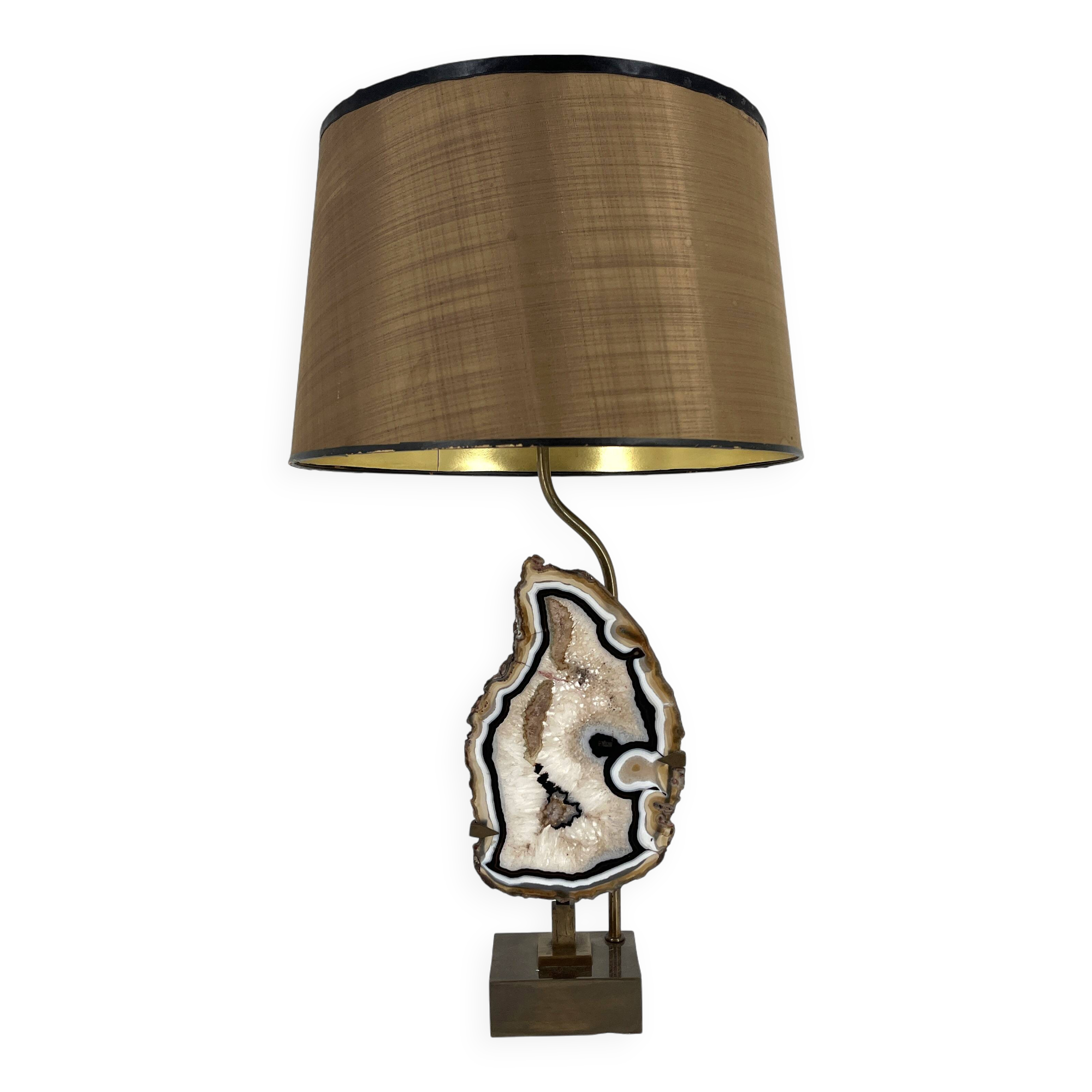 Lampe de table vintage en tranches d'agate en laiton, années 1970