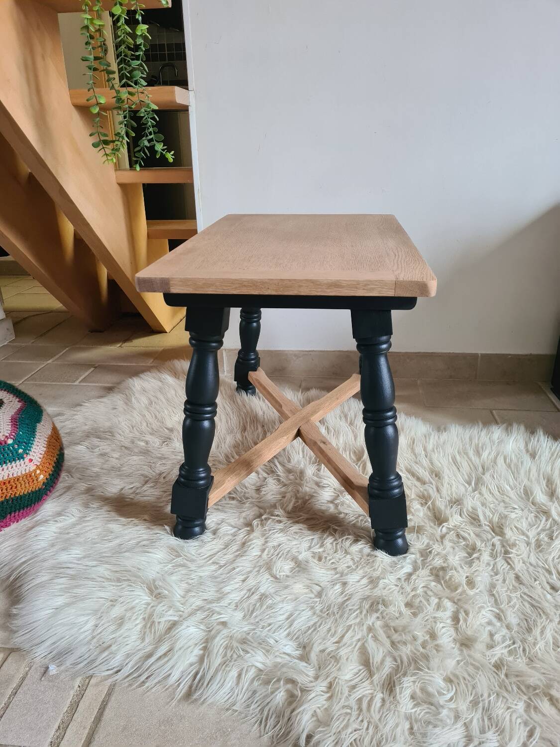 Vintage coffee table in raw oak and black