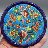 2 beautiful ceramic bottle coasters longwy enamels floral decor