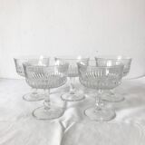 Set of 5 1920s style ribbed glass champagne glasses