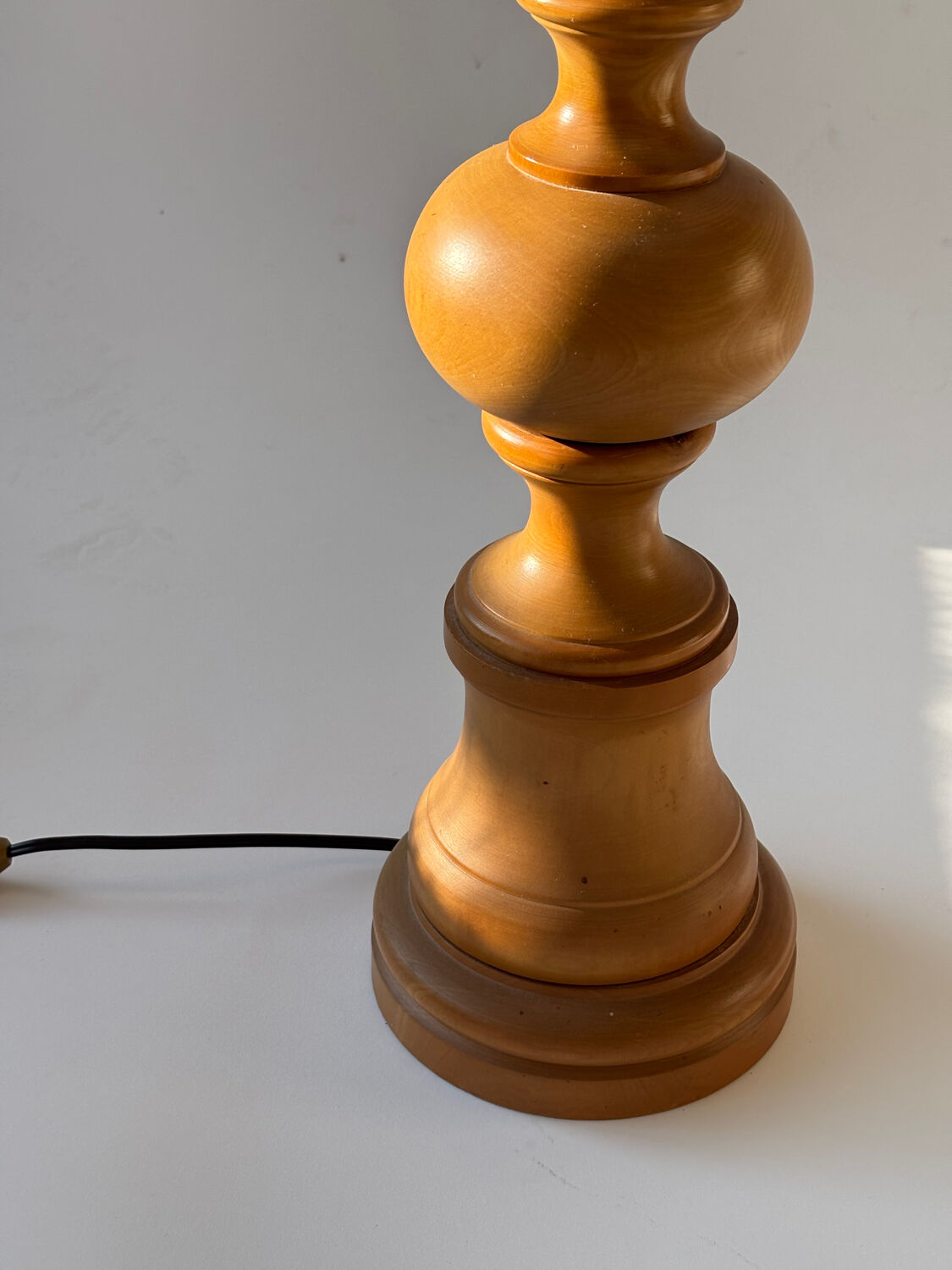 Turned wooden table lamp
