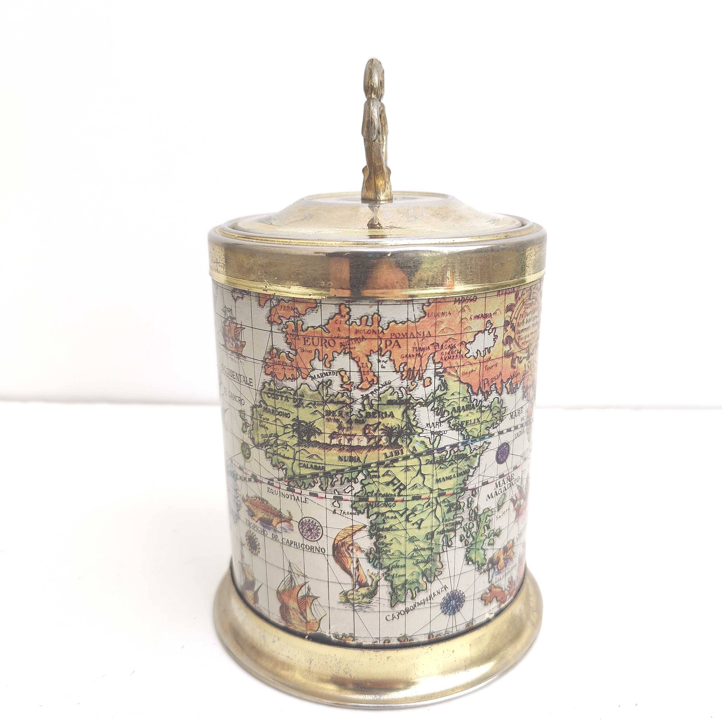 Golden metal world map table cigarette holder