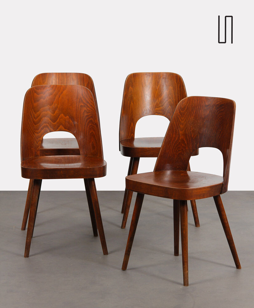 Suite of 4 wooden chairs by Oswald Haerdtl for Ton, 1960
