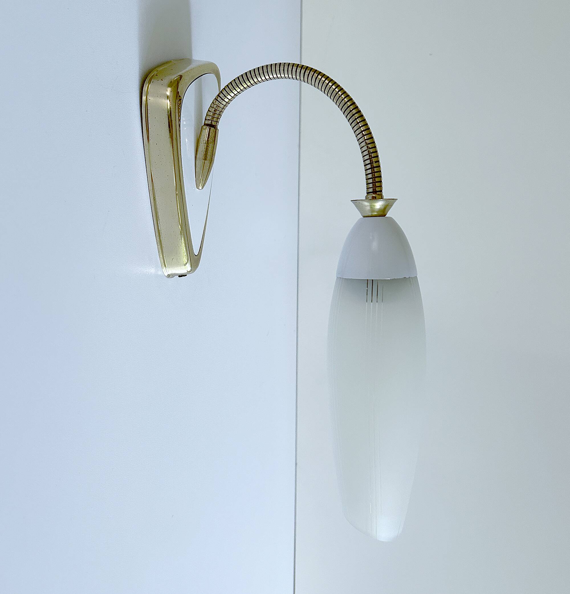 Mid Century Flexible Brass Glass Wall Light