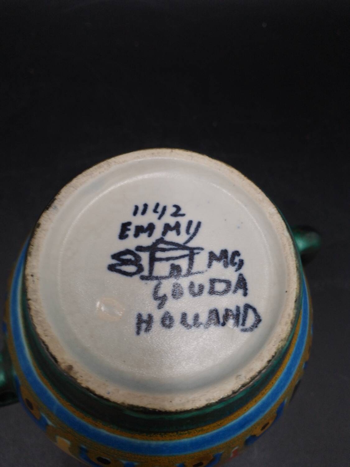 Small Vase with 2 handles with Ali decoration (1926) Emmy Gouda Holland Art Deco pottery