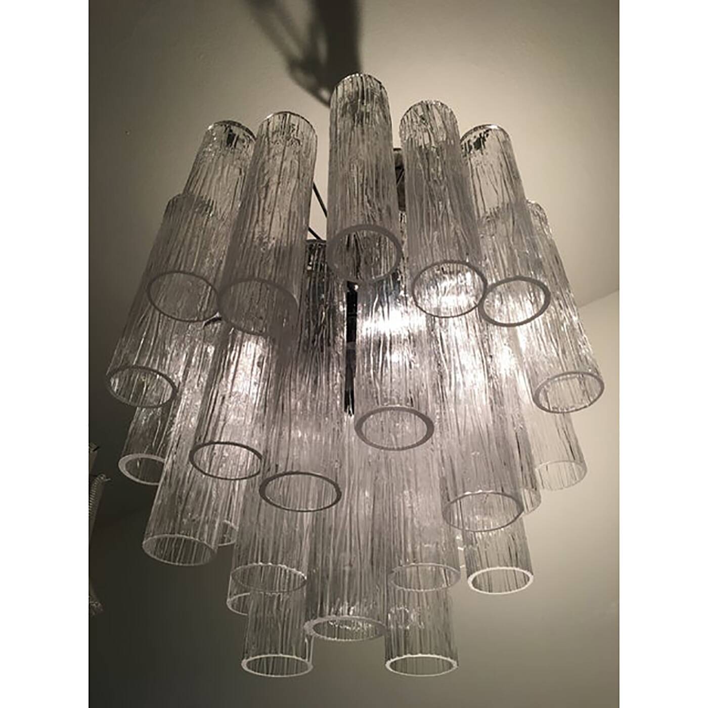 Murano Glass Sputnik Chandelier With "Corteccia" Tubes Italian Glass