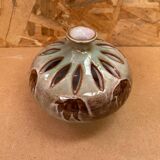 Antique brown glazed ceramic soliflore vase vintage leaf decor